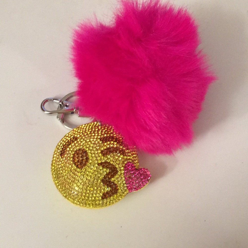 emoji pom pom keychain